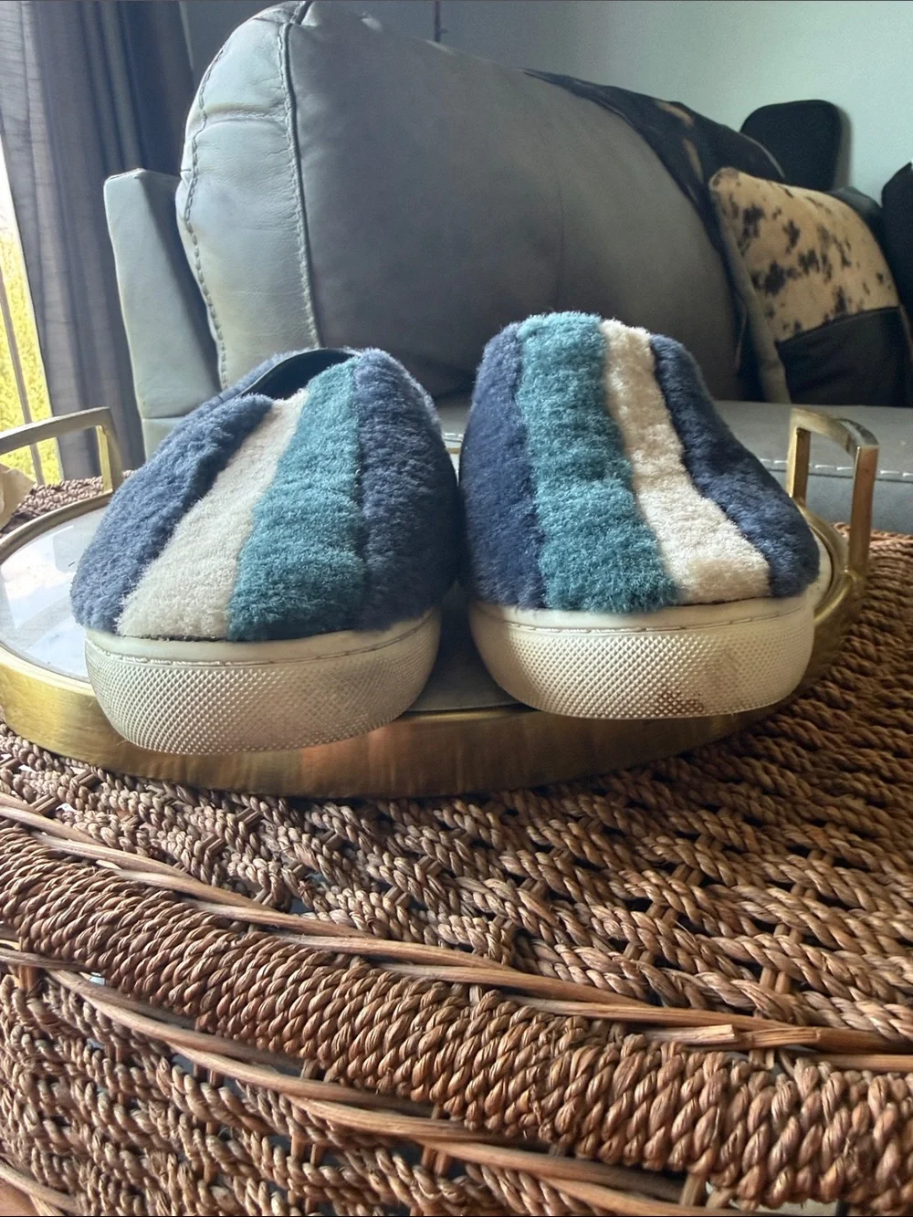 Tory Burch Bamford Colour-Block Shearling Plimsolls Slip On Sneakers (Size 9)